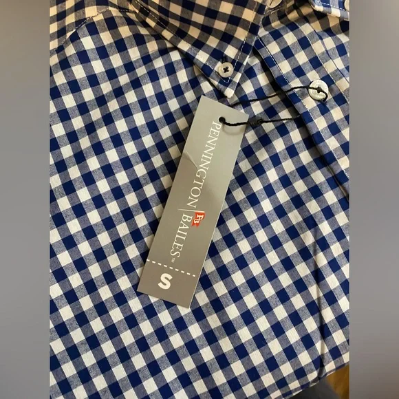 NWT PENNINGTON\BAILES MENS BUTTON DOWN OXFORD SIZE SMALL IN NAVY/WHITE GINGHAM - Picture 4 of 6